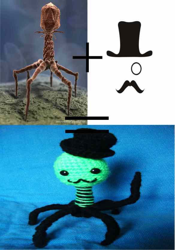 A medley of images from: --http://fc02.deviantart.net/fs70/f/2011/296/1/9/teefaw_the_bacteriophage_by_chillyblackdwagon-d4dovr8.jpg (by chillyblackdwagon at http://chillyblackdwagon.deviantart.com/), -- Monocle, Moustache and Top Hat from http://www.mysoti.com/designer/sachie63/product/554268/Sachie63--tshirt--Monocle-Mustache-Top-Hat, -- and a sweet rendition of a bacteriophage hosted at http://api.ning.com/files/8antoLsocpz74nKgzZ3LAyb7ahxwSOQ6YXnXVwywalbhhkVbMz4XJ--VwehVi42OA0WnVvj1s5X3YcEbopMhFfyEsXxvHIJS/171602_sAK1A2iQepuMbynz8RVhbQXuM.jpg